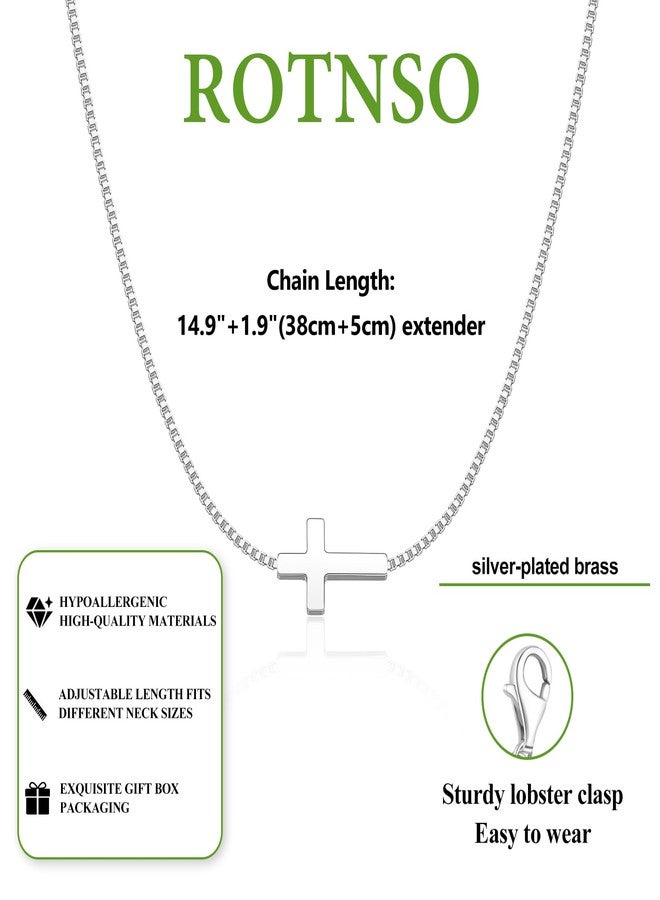 Rotnso Cross Necklace for Women Silver Plated Dainty Small Sideways Cross Pendant Choker Simple Trendy Cute Cross Charm Box Chain Necklace Easter Basket Stuffers Baptism Religious Faith Jewelry Gift - Image 5